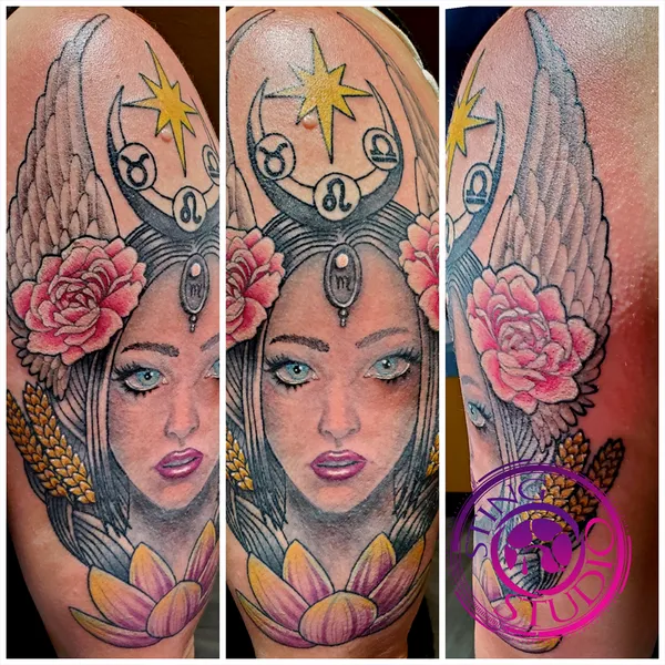 Virgo maiden tattoo by Derrick at Sting Studio Ottawa