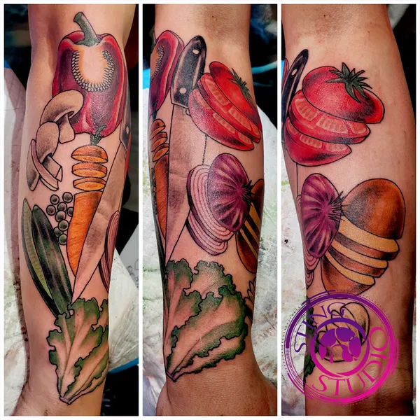 Vegetable chef tattoo by Derrick at Sting Studio Ottawa