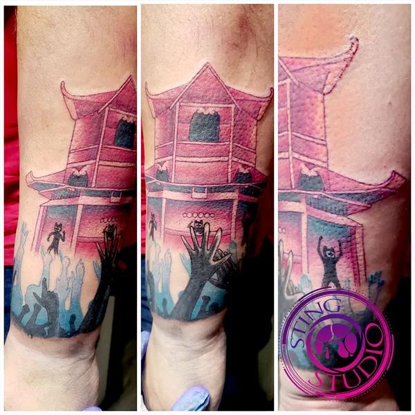 Edm temple tattoo by Derrick at Sting Studio Ottawa