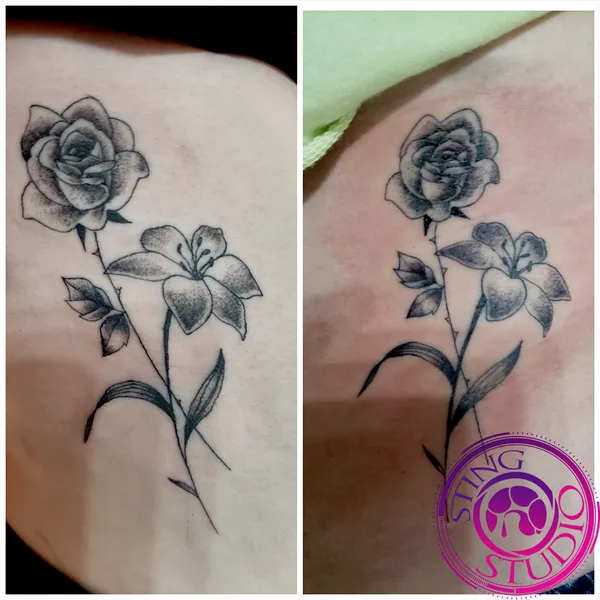 Flowers fineline tattoo by Derrick at Sting Studio Ottawa