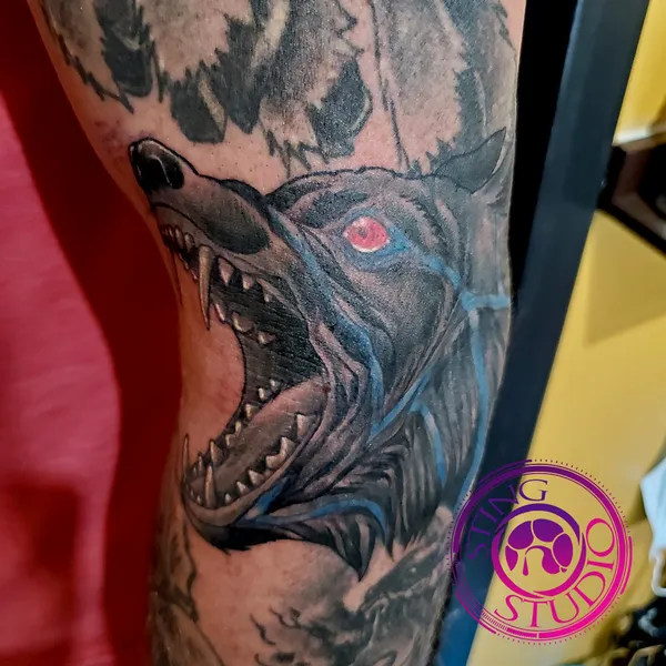Fenrir tattoo by Derrick at Sting Studio Ottawa
