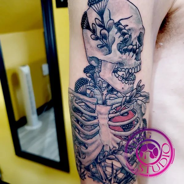 Undead torso plants tattoo by Derrick at Sting Studio Ottawa