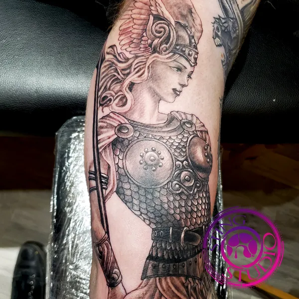 Freiya norse goddess tattoo by Derrick at Sting Studio Ottawa