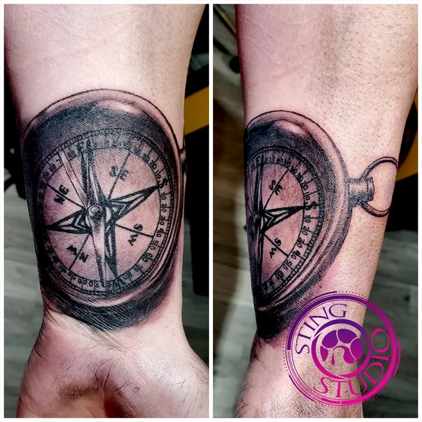 Compass tattoo by Derrick at Sting Studio Ottawa