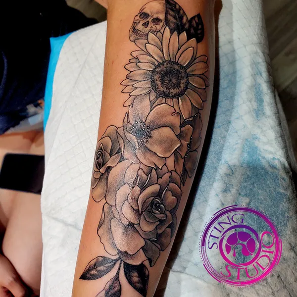 Bng florals tattoo by Derrick at Sting Studio Ottawa