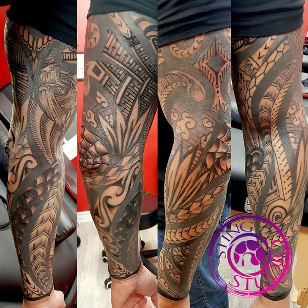 Ornamental blackwork forearm sleeve tattoo – Sting Studio Ottawa