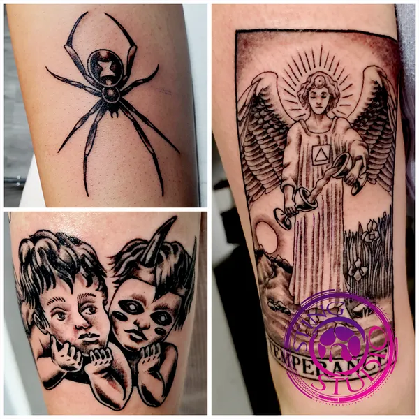 Spider, kid portraits and angel blackwork tattoos – Sting Studio Ottawa