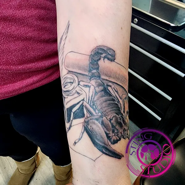 Scorpion incomplete tattoo by Derrick at Sting Studio Ottawa
