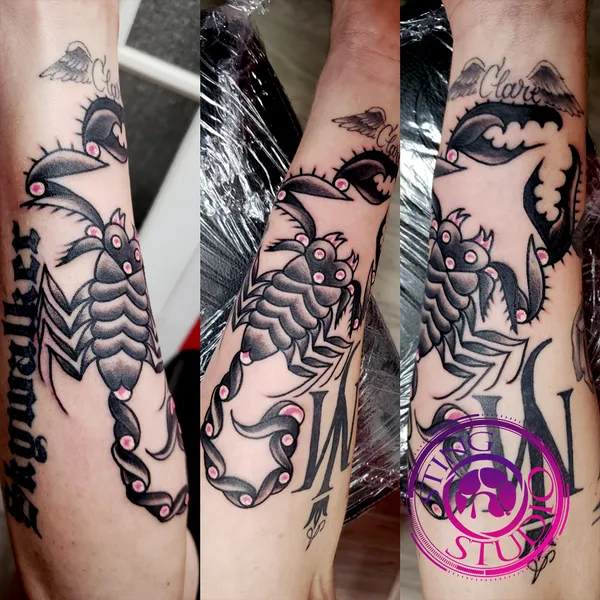 Scorpion and skull blackwork forearm tattoos – Sting Studio Ottawa