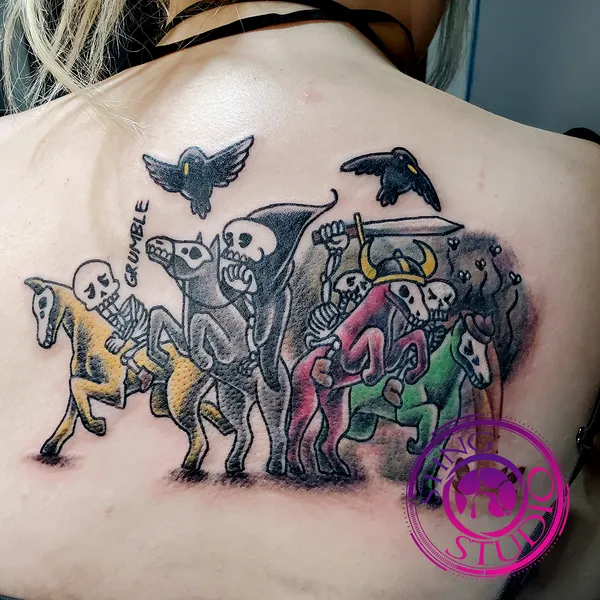 Four horsemen comic tattoo by Derrick at Sting Studio Ottawa