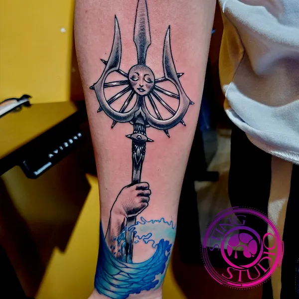 Trident wave tattoo by Derrick at Sting Studio Ottawa