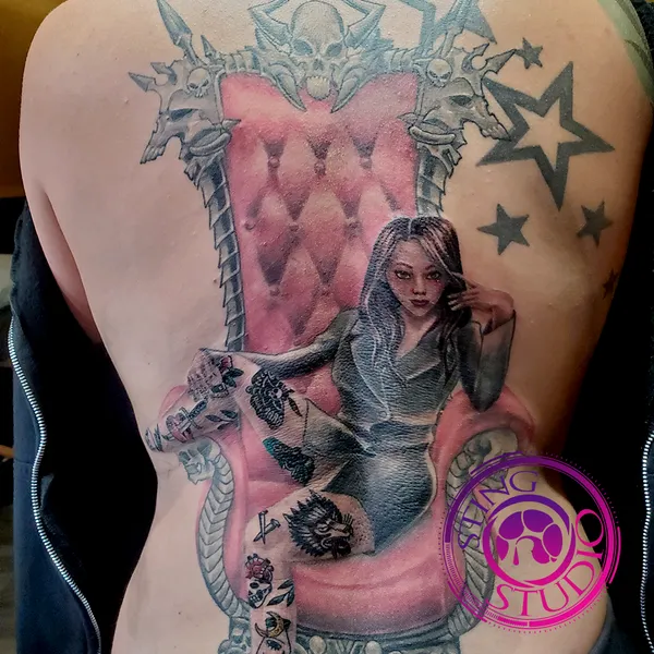 Boss babe back tattoo by Derrick at Sting Studio Ottawa