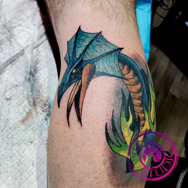 Hydra calf tattoo by Derrick at Sting Studio Ottawa