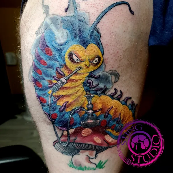 Alice in wonderland caterpillar tattoo by Derrick at Sting Studio Ottawa