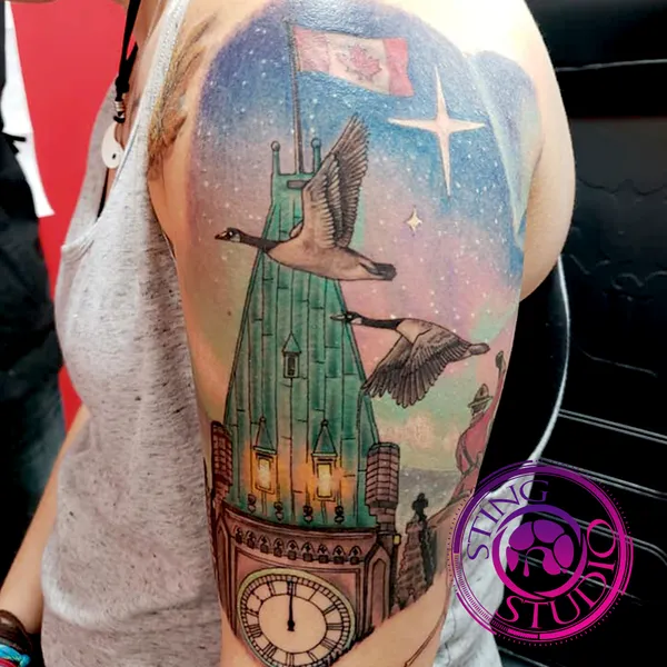 Parliament tattoo by Derrick at Sting Studio Ottawa