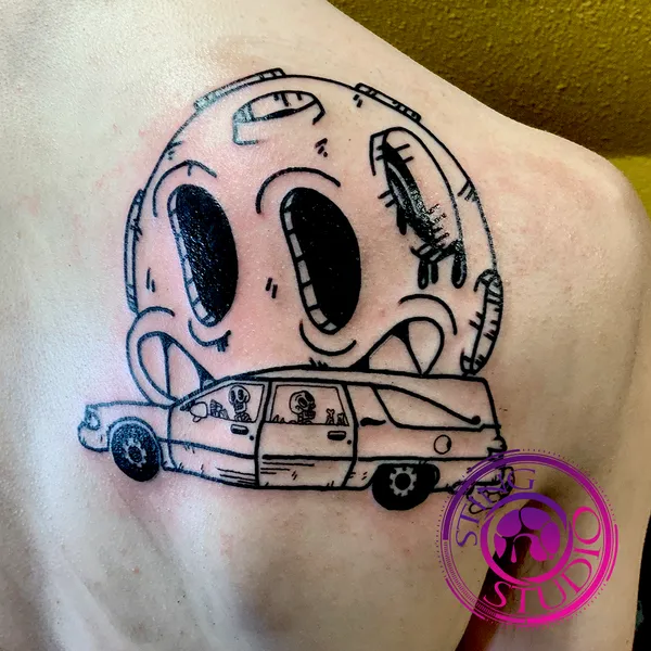 Band logo tattoo by Derrick at Sting Studio Ottawa