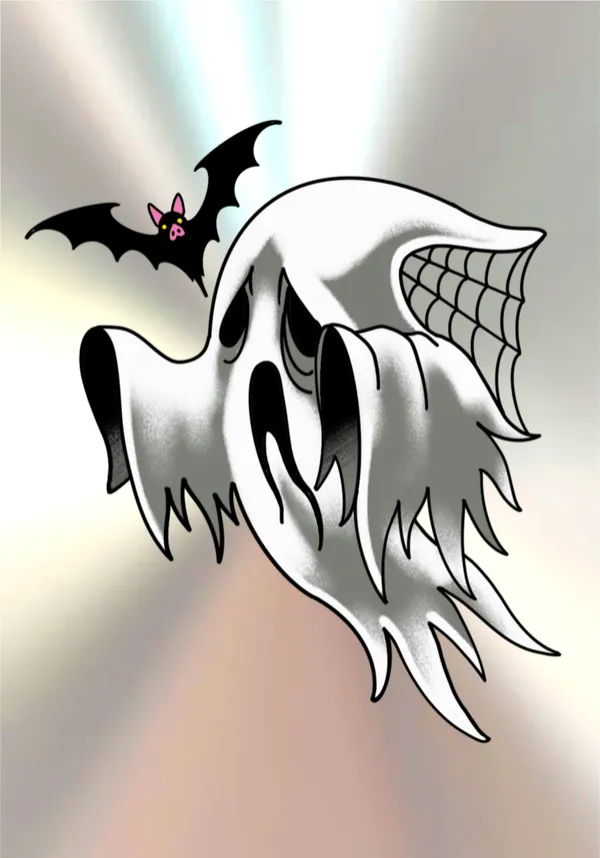 Sad ghost and bat flash by Derrick at Sting Studio Ottawa