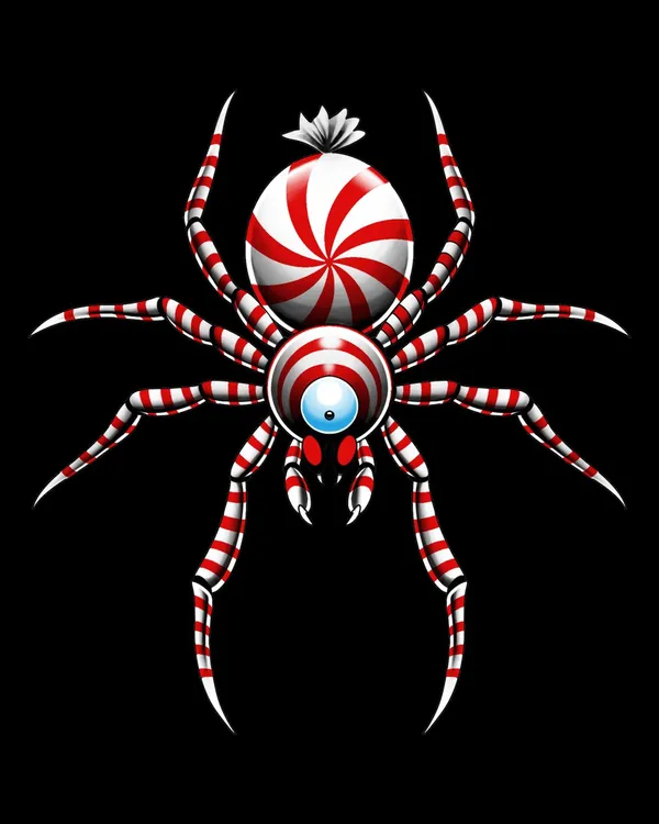 Colour peppermint candy spider tattoo flash, neo-traditional, Sting Studio Ottawa
