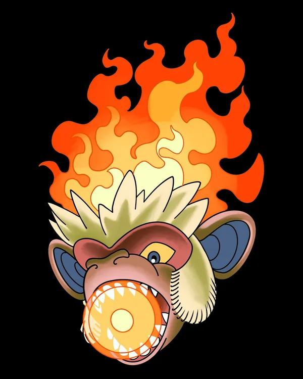 Infernape flame monkey tattoo flash, original Pokémon design by Derrick, bold neo-traditional colour, Sting Studio Ottawa