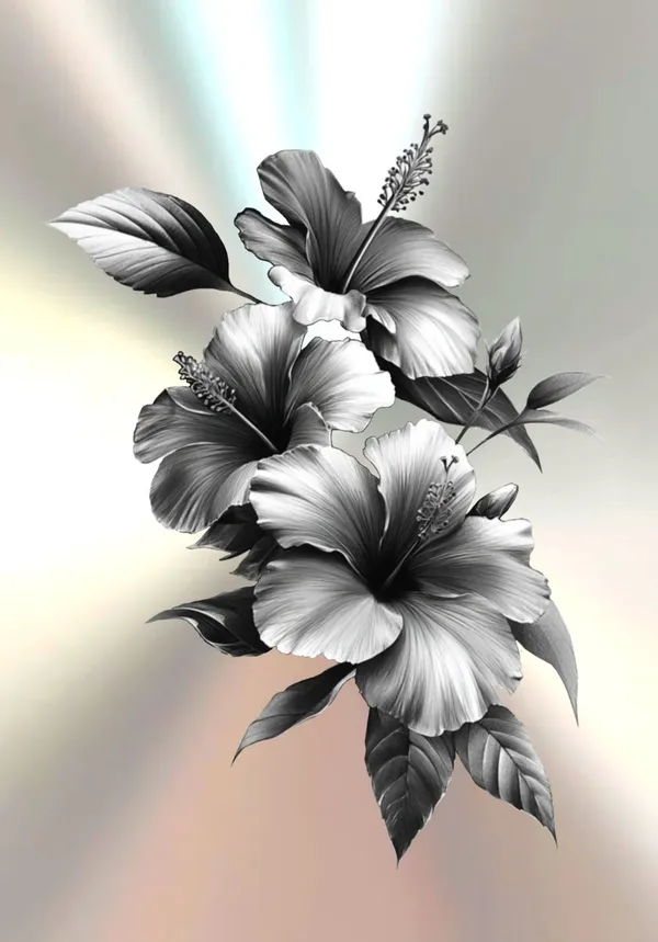 Black and grey hibiscus flower tattoo flash, Sting Studio Ottawa