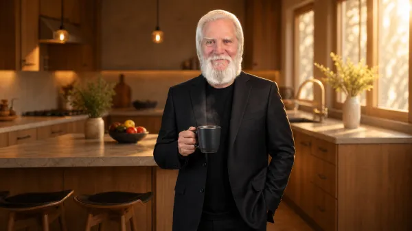 Papa Ron holding a cup of Core Java coffee from MarketPlace Global.