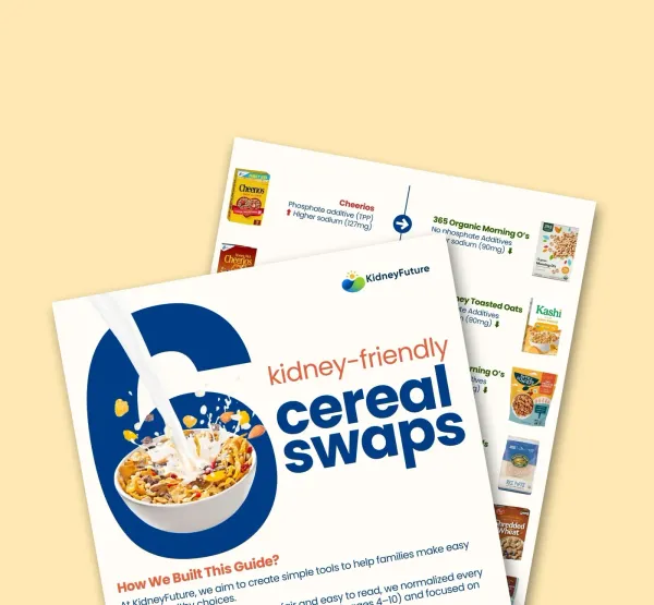 Cover of the KidneyFuture guide: 6 kidney-friendly cereal swaps