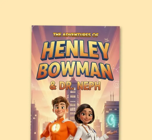 Cover of The Adventures of Henley Bowman and Dr. Neph, showing Henley and Dr. Neph standing together in front of a city skyline