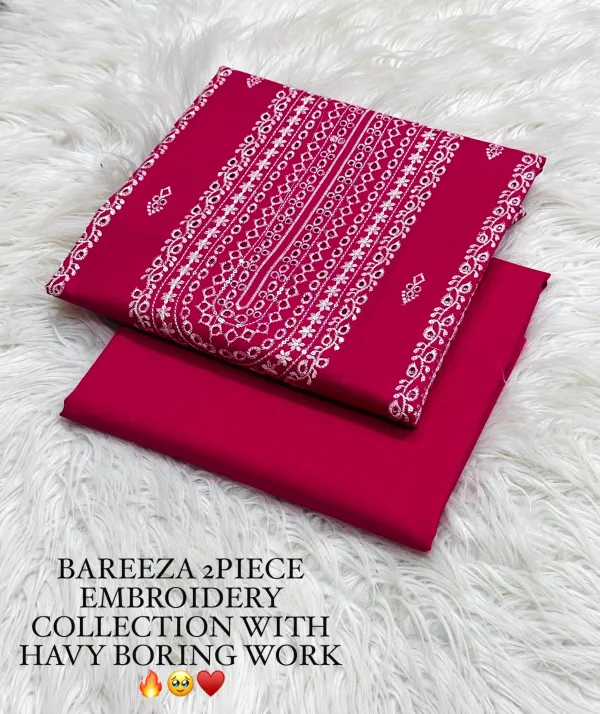 Bareeza 2-Piece Embroidery Lawn Collection – Heavy Boring Work in Pakistan – Red