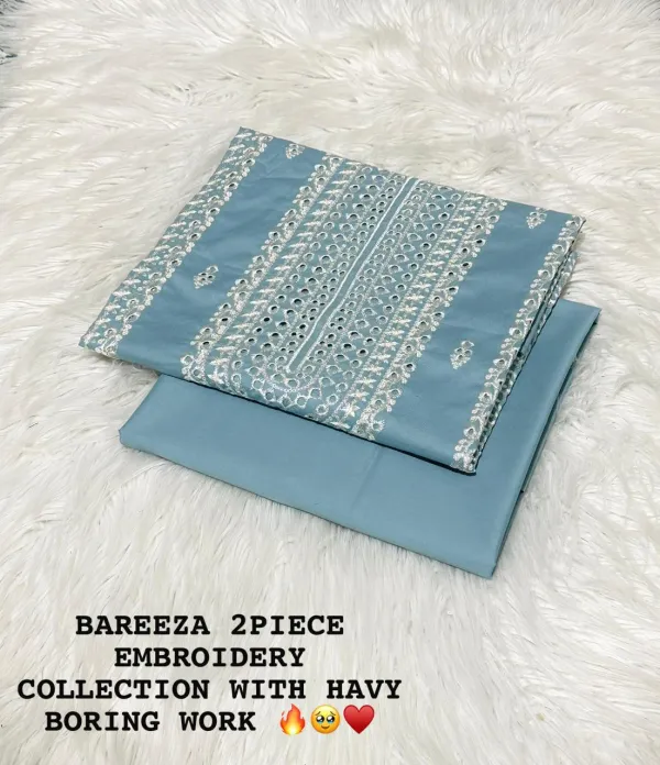 Bareeza 2-Piece Embroidery Lawn Collection – Heavy Boring Work in Pakistan – Light Blue