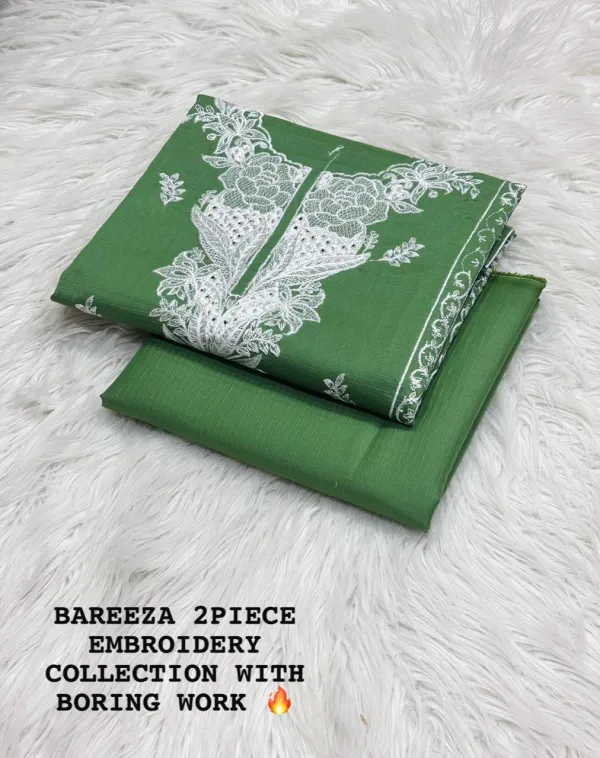 Bareeza 2-Piece Embroidery Lawn Collection – Heavy Boring Work in Pakistan – Green