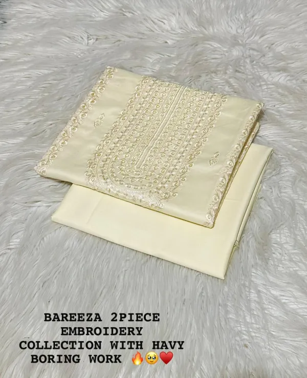 Bareeza 2-Piece Embroidery Lawn Collection – Heavy Boring Work in Pakistan – Cream