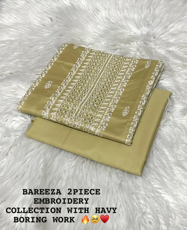 Bareeza 2-Piece Embroidery Lawn Collection – Heavy Boring Work in Pakistan – Light Gold