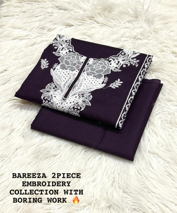 Bareeza 2-Piece Embroidery Lawn Collection – Heavy Boring Work in Pakistan – Dark Purple