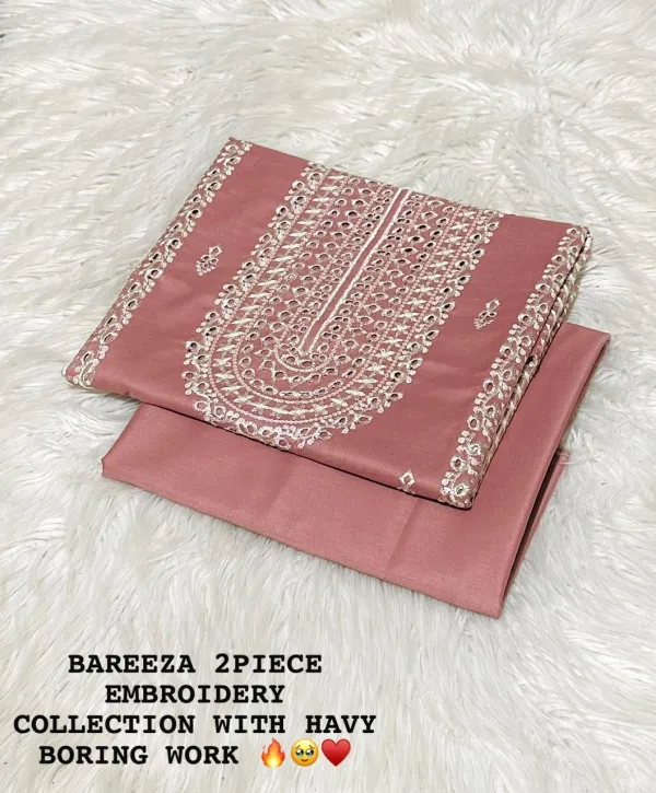 Bareeza 2-Piece Embroidery Lawn Collection – Heavy Boring Work in Pakistan – Dusty Pink