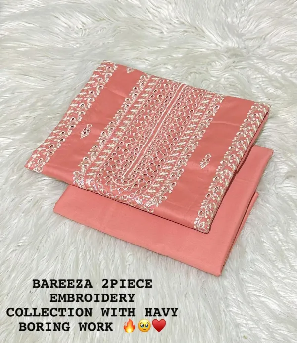 Bareeza 2-Piece Embroidery Lawn Collection – Heavy Boring Work in Pakistan – Peach