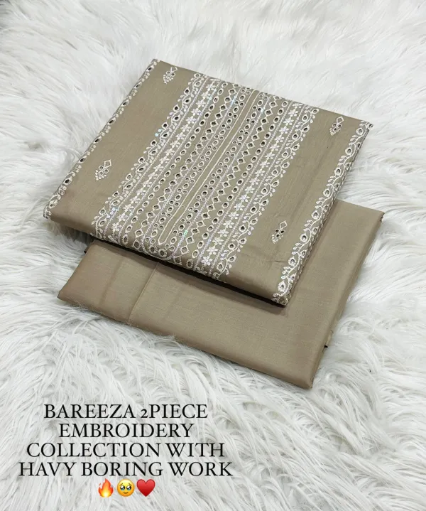 Bareeza 2-Piece Embroidery Lawn Collection – Heavy Boring Work in Pakistan – Light Brown
