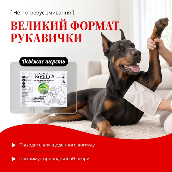 PetShine волога рукавичка з ароматом зеленого чаю та ромашки для очищення собак і котів, 1 шт – Image 2