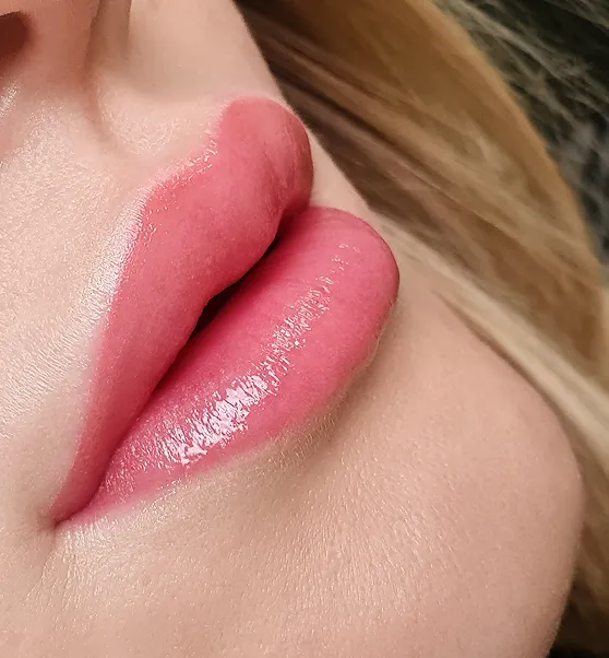 Close-up of a lip blush result