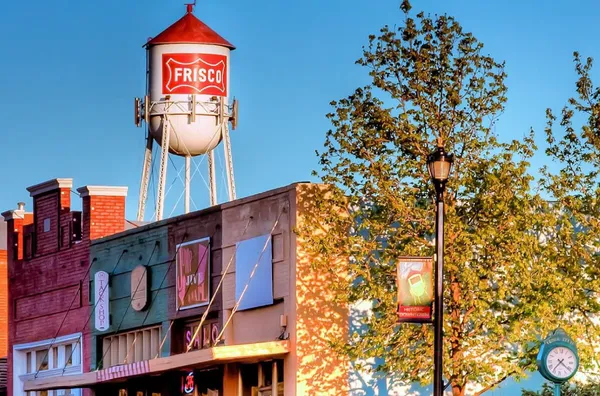Frisco water tower over downtown