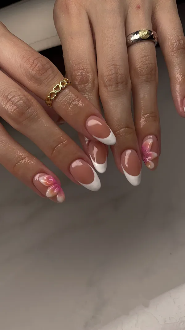 Classic white French tip almond nails