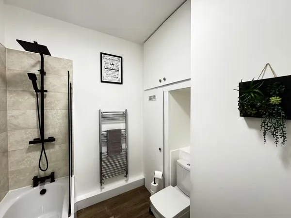 Bathroom with walk-in shower at the Worsbrough home