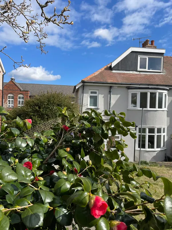 Front garden and exterior of the Sheffield family home