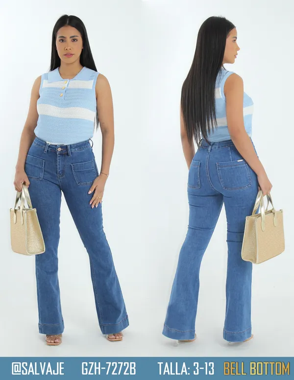 Salvaje Jean de Mujer Campana Bolsillos Frontales GZH-7272B