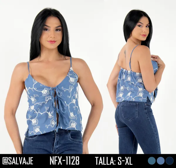 Salvaje Blusa de Mujer Azul Bordada NFX-1128