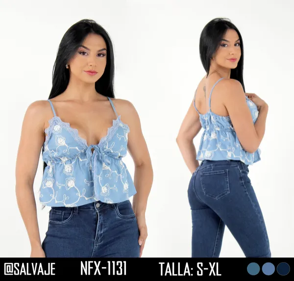 Salvaje Blusa de Mujer Celeste Bordada NFX-1131