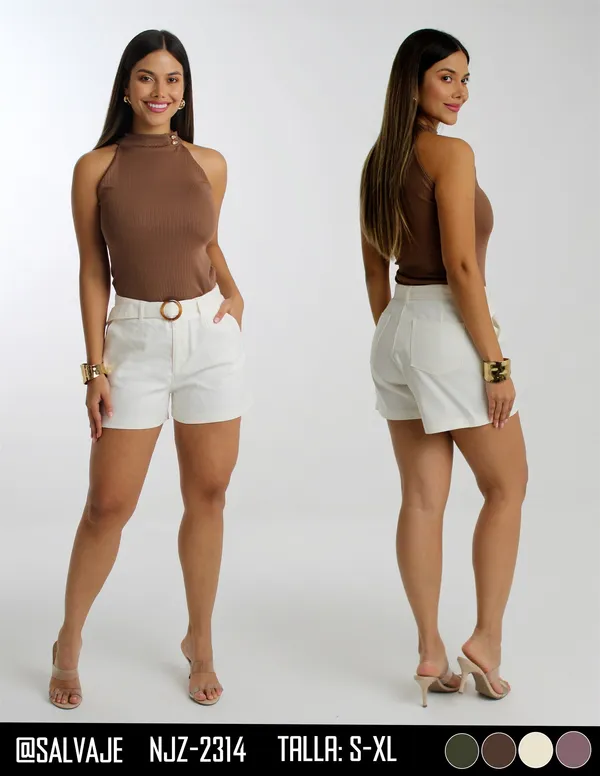 Salvaje Short de Mujer Blanco Cinturon NJZ-2314