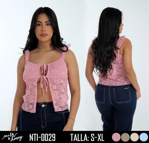 Milk & Honey Blusa de Mujer Rosa Encaje NTI-0029