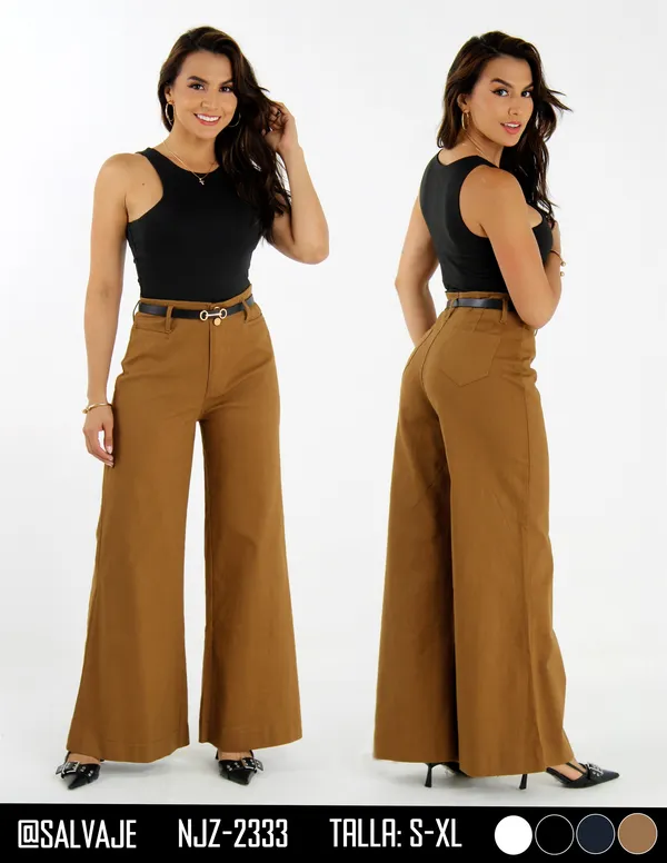 Salvaje Pantalon de Mujer Camel Acampanado NJZ-2333