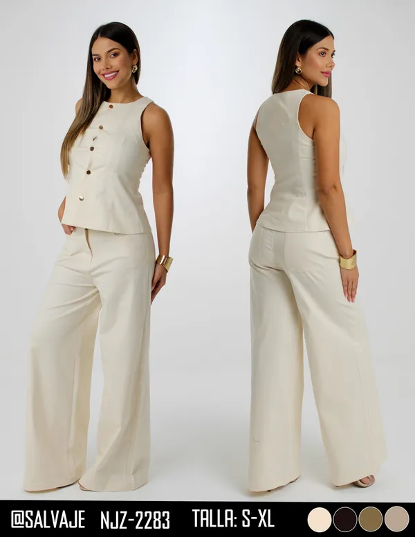 Salvaje Pantalon de Mujer Crema Ancho NJZ-2283