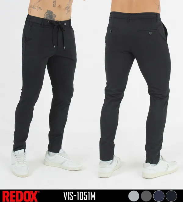 Redox Pantalon de Hombre Negro Rayado Sutil VIS-1051M